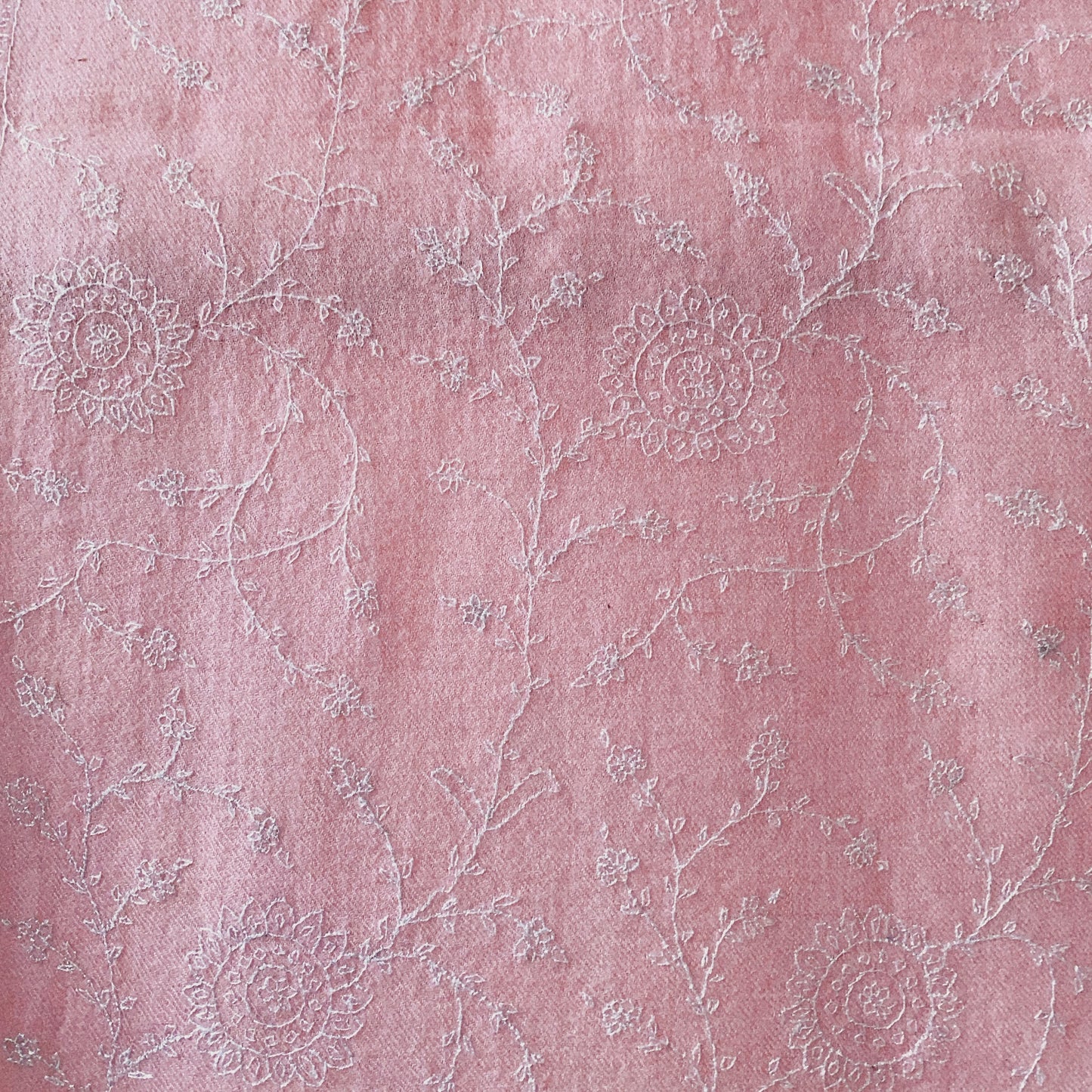 Baby Pink with Full White Hand Embroidery Pashmina