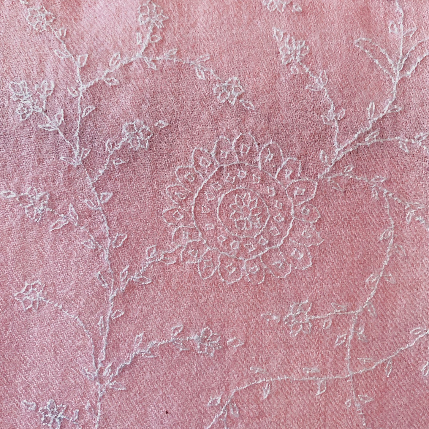 Baby Pink with Full White Hand Embroidery Pashmina
