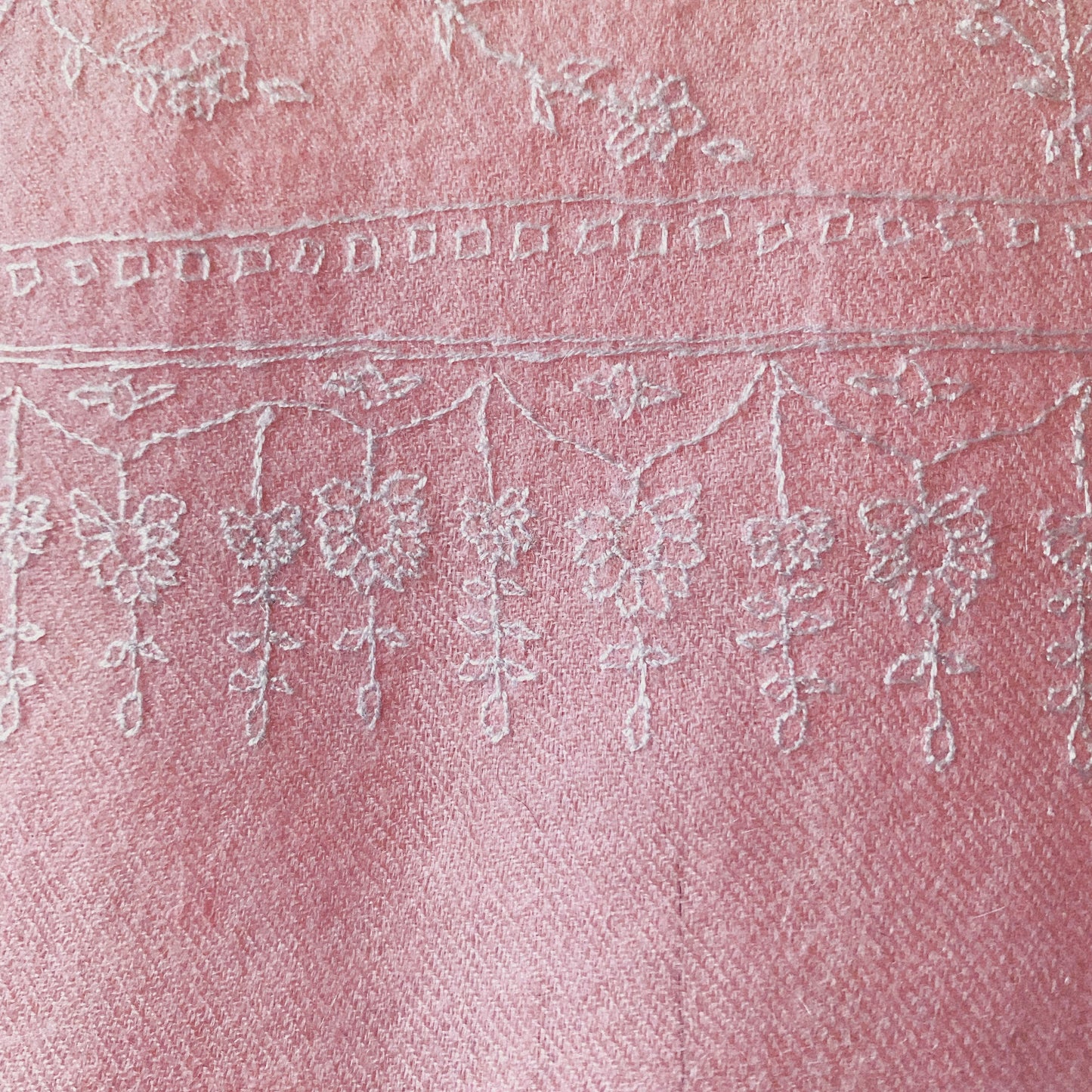 Baby Pink with Full White Hand Embroidery Pashmina