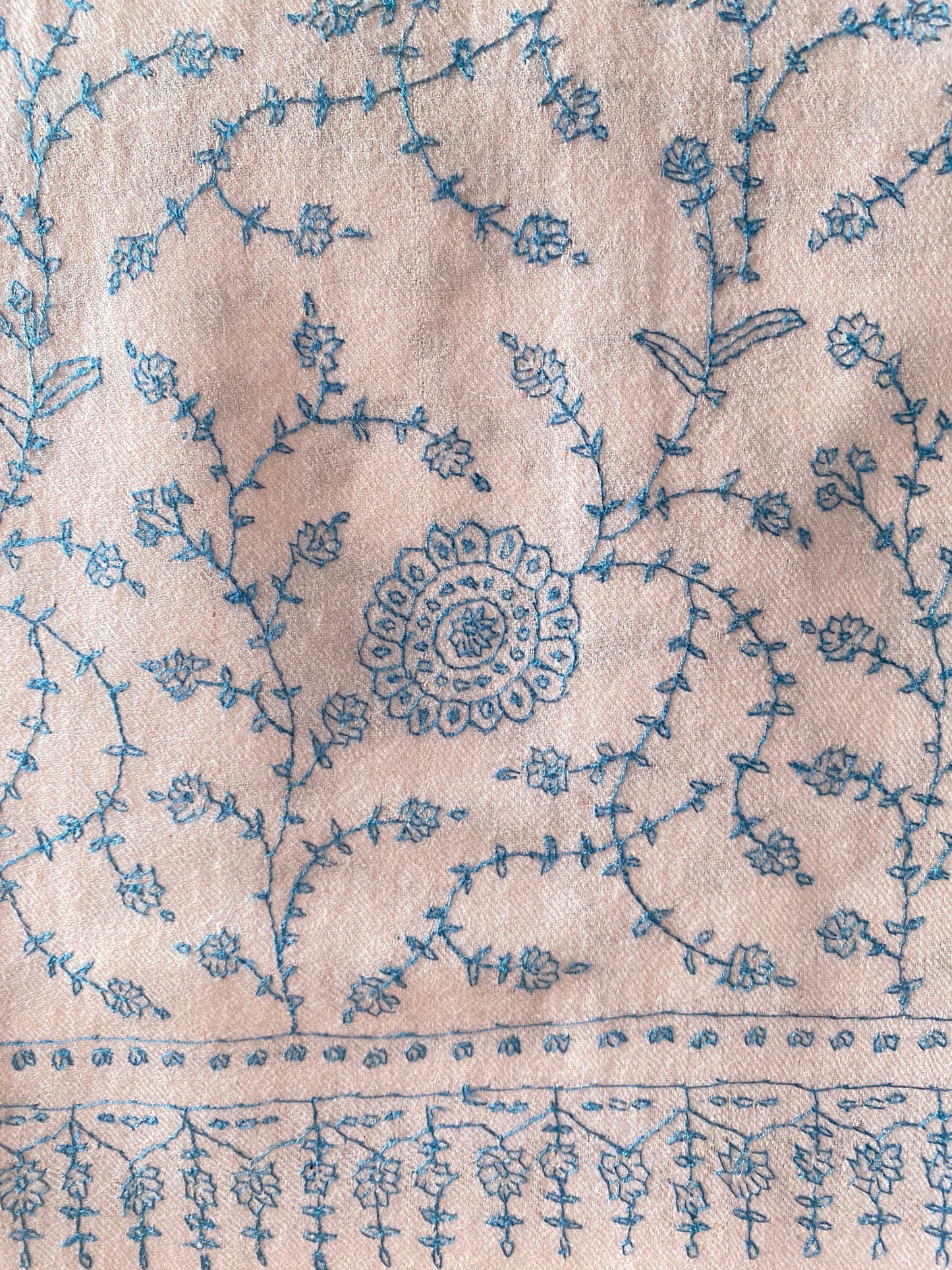 Baby Pink with Full White Hand Embroidery Pure Pashmina