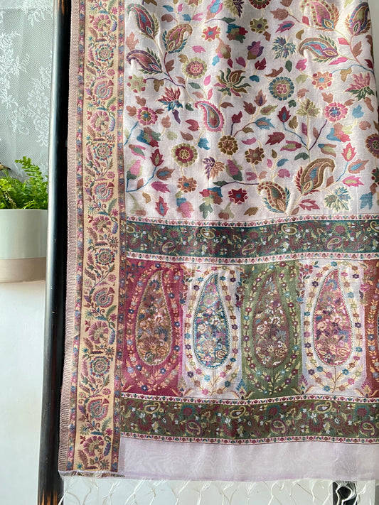 Kani Design  Silk Saree Light Purple Small Flower Pattern Shawl