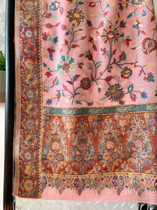 Kani Design Silk Dark Grey with Dear Shocking Pink with Flower Pattern Shawl