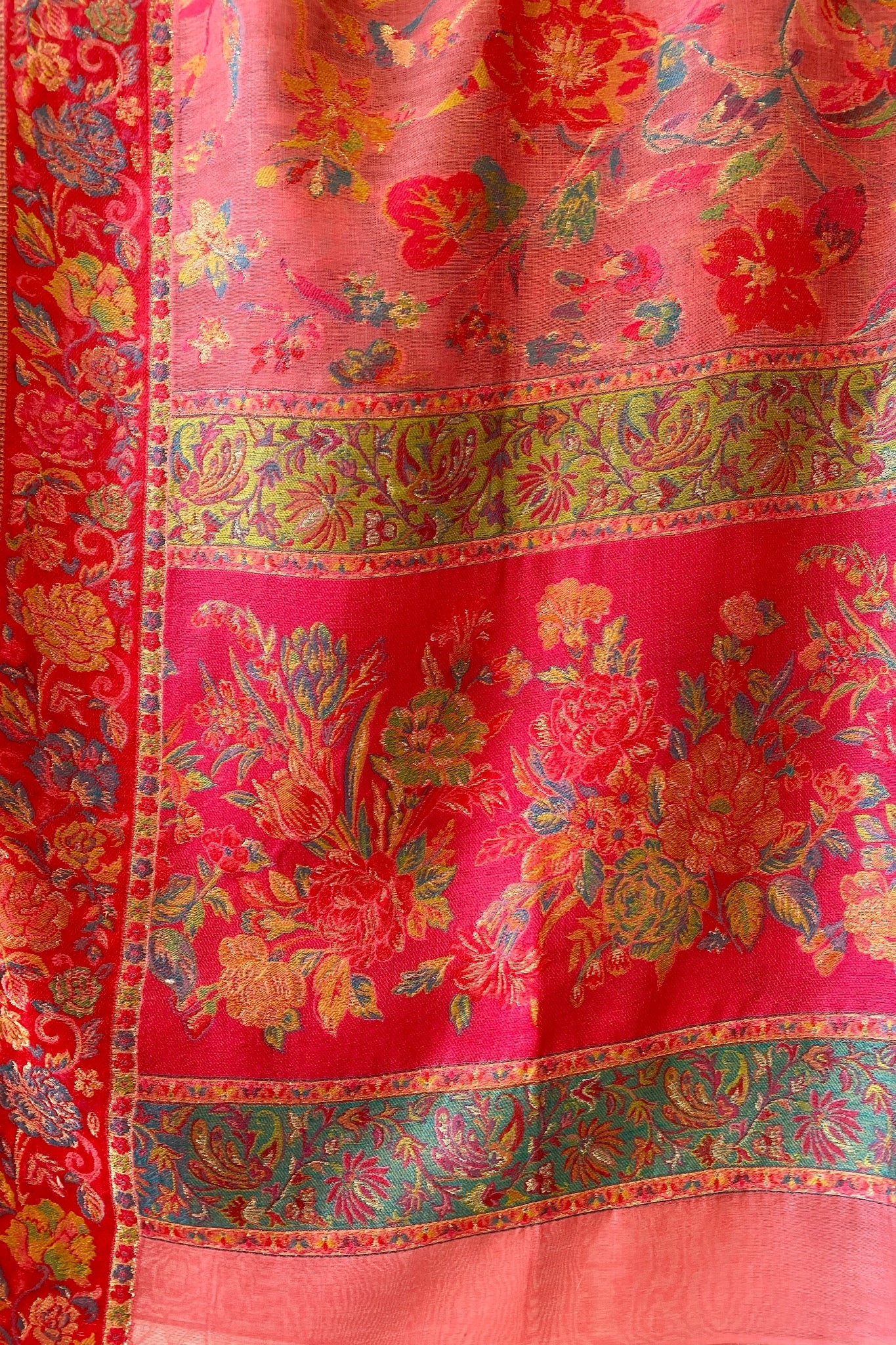 Kani Design Silk Saree Shawl in Pink Flower pattern