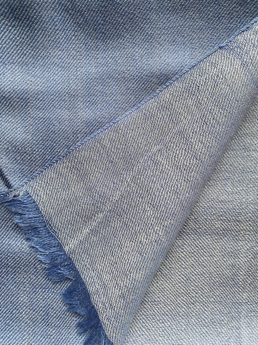 Light Blue Reversible with Grey Cashmere Wool Scarf