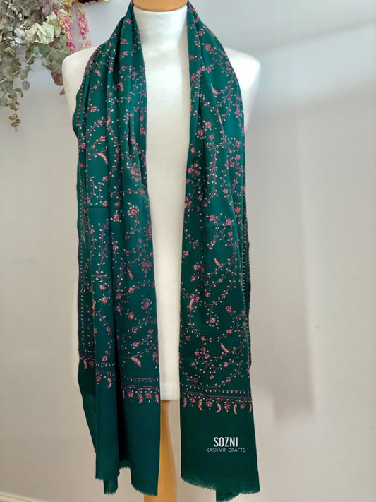 Forest Green Hand Embroidery cashmere Scarf