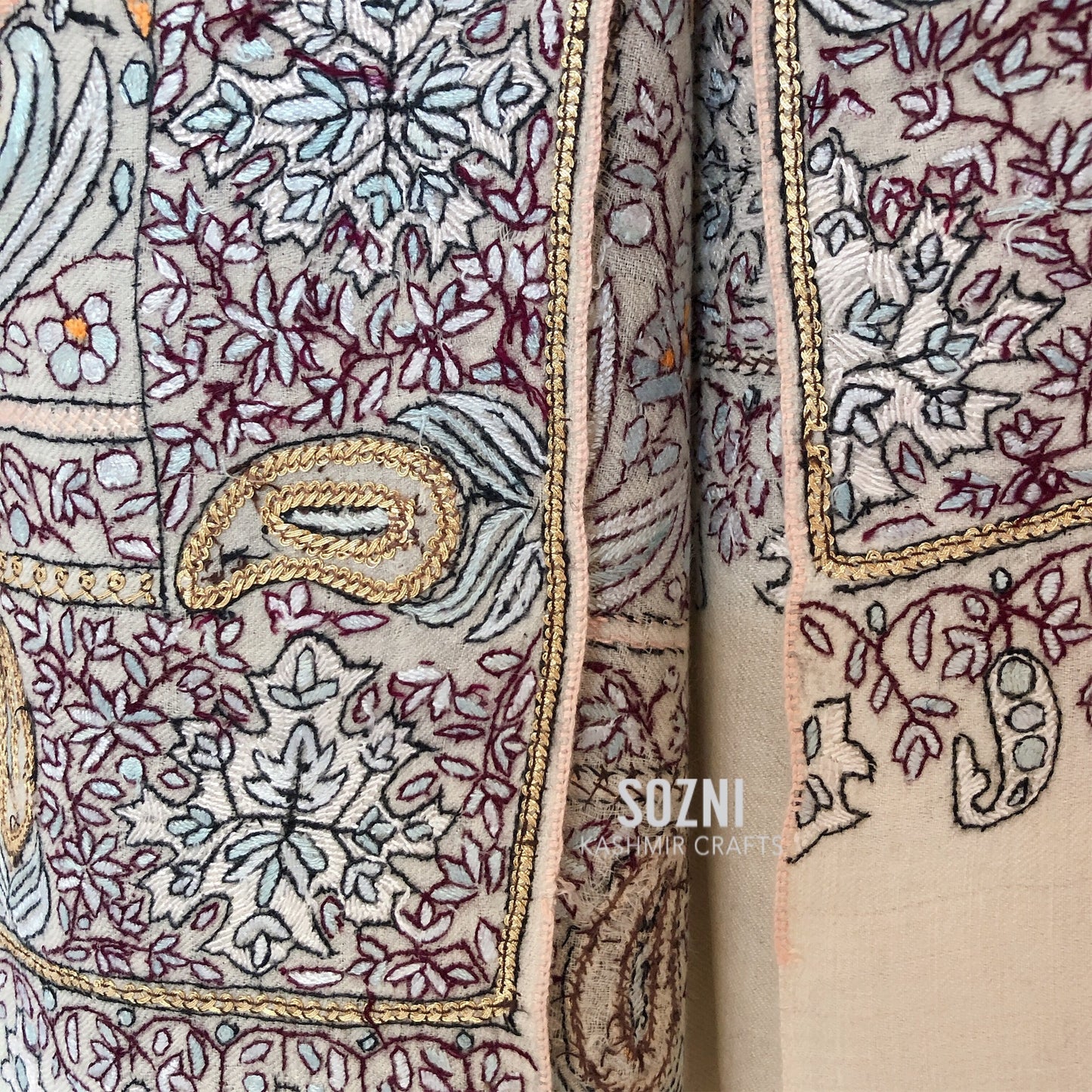 White with Sliver Embroidery Pashmina Shawl