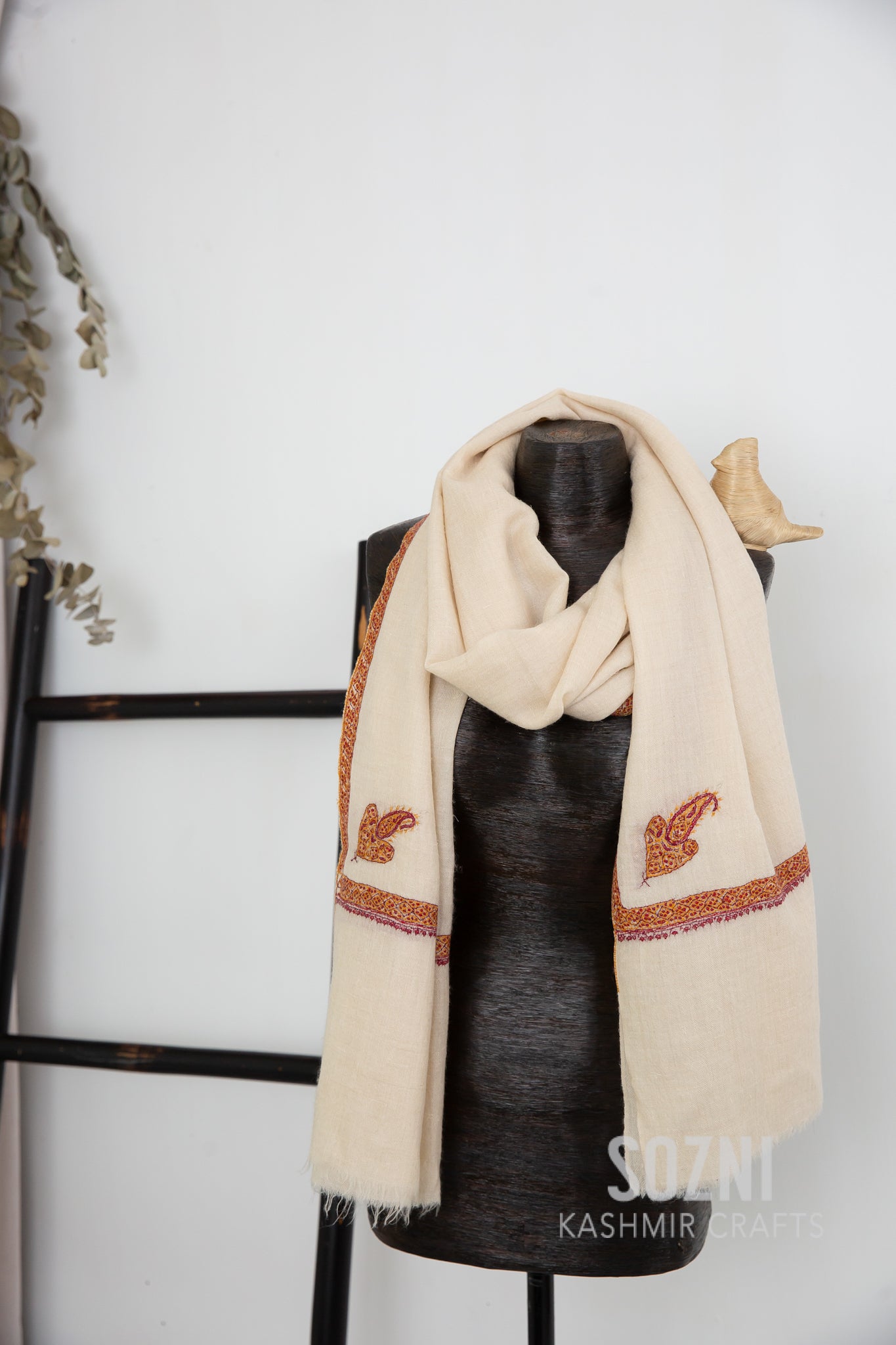 Ivory  Border Pashmina