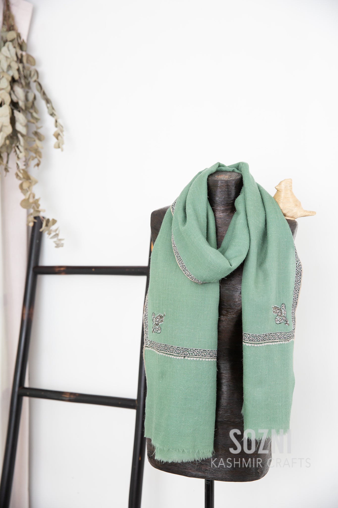 Mint Border Pashmina Stole
