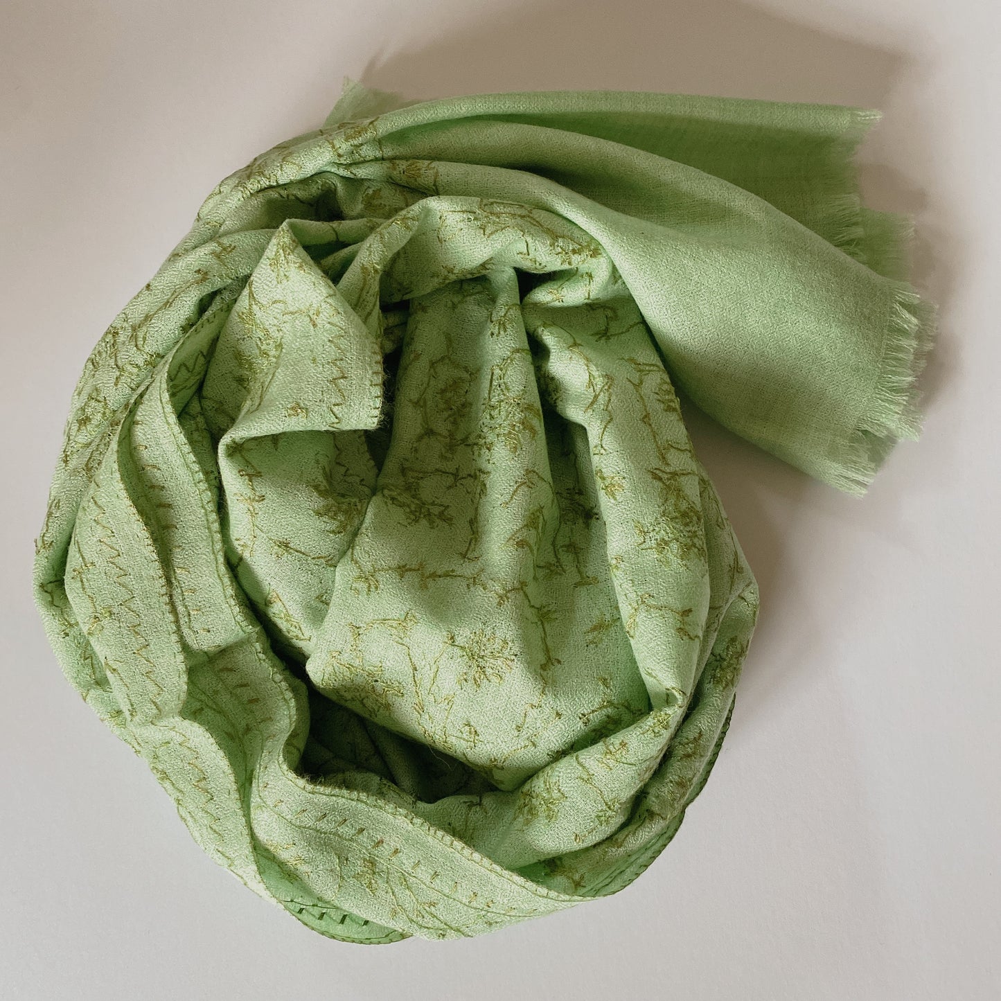 Apple Green Colour Hand Embroidery Cashmere Scarf