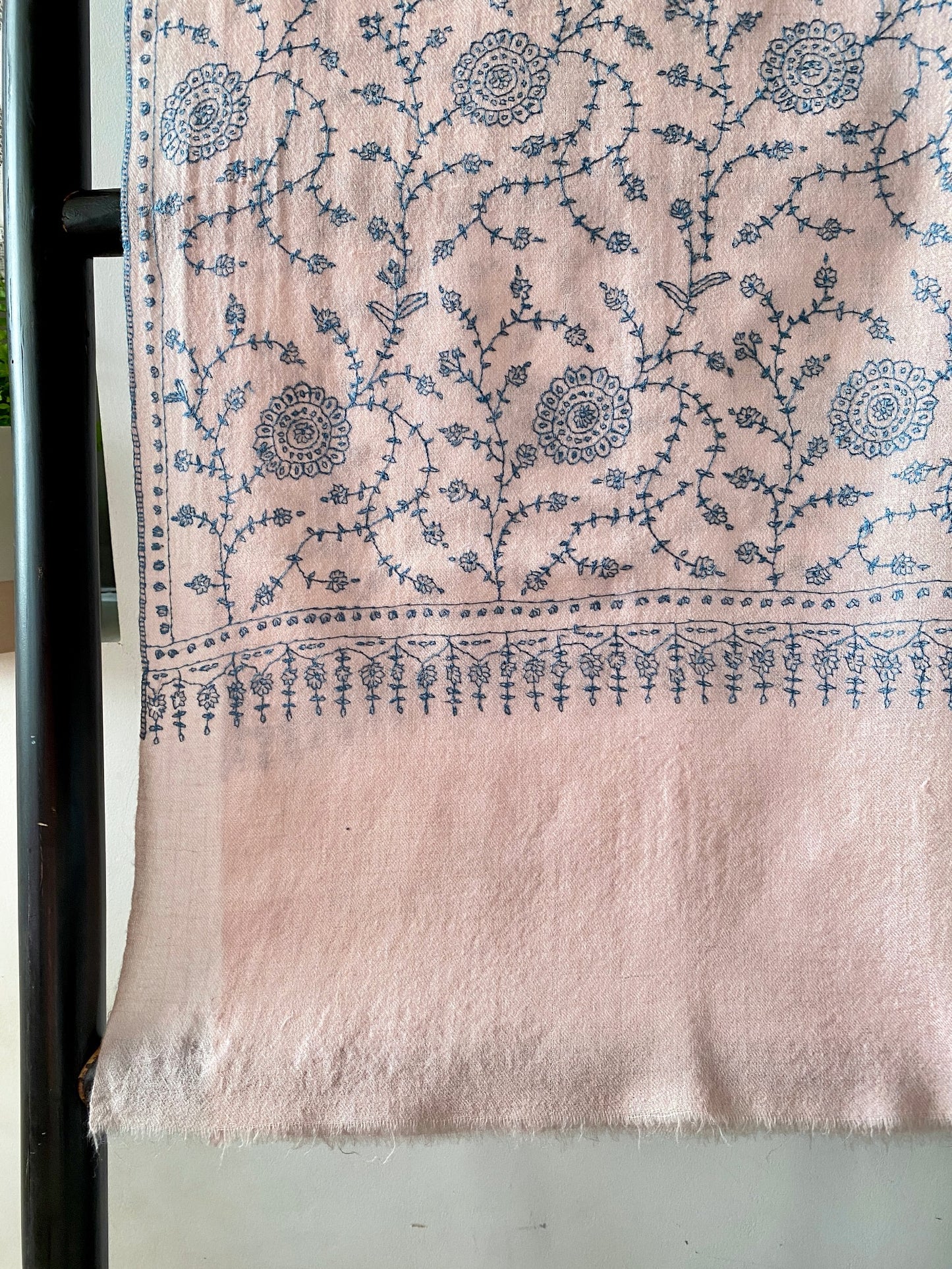 Baby Pink with Full White Hand Embroidery Pure Pashmina