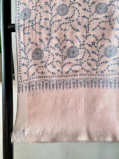 Baby Pink with Full White Hand Embroidery Pure Pashmina