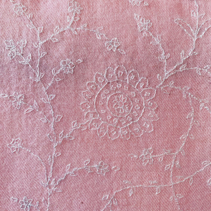 Baby Pink with Full White Hand Embroidery Pashmina