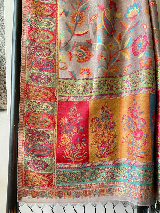 Kani Design Silk Saree Embroidery Muti Colour Flower Pattern Shawl