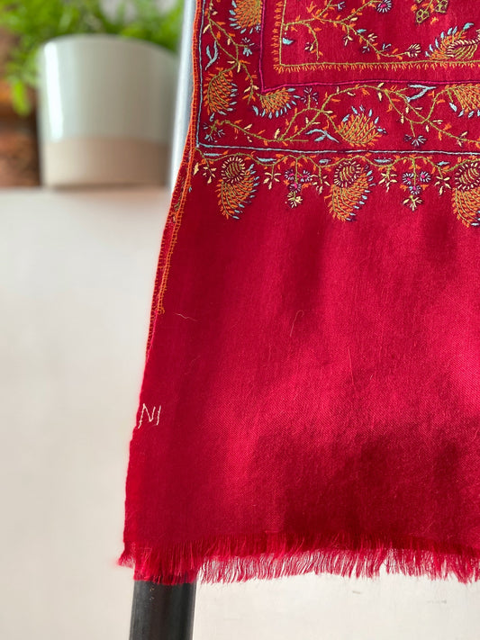 Red Colour with Full Hand Embroidery Pashmina
