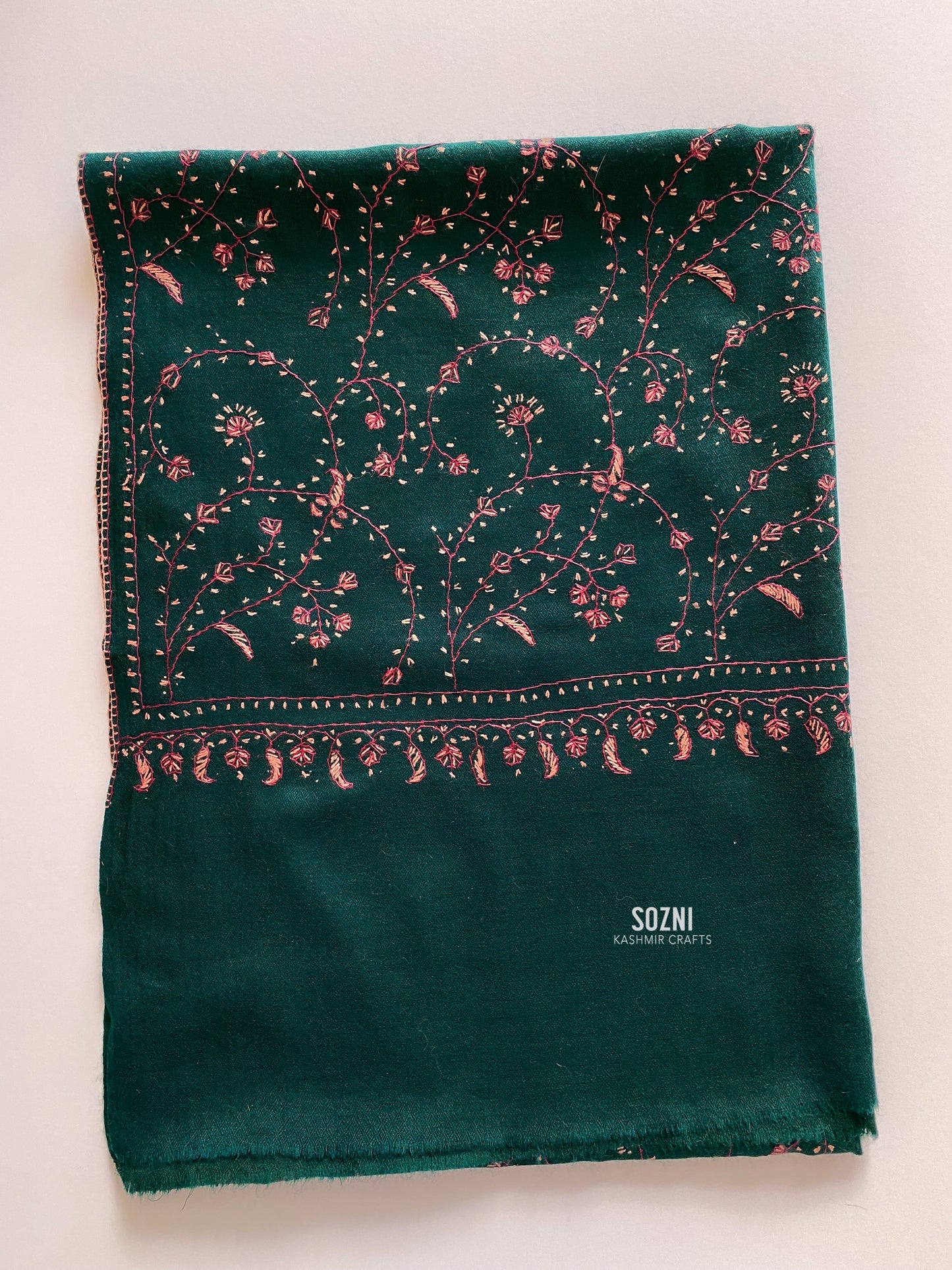 Forest Green Wool Embroidery (Jali) Stole