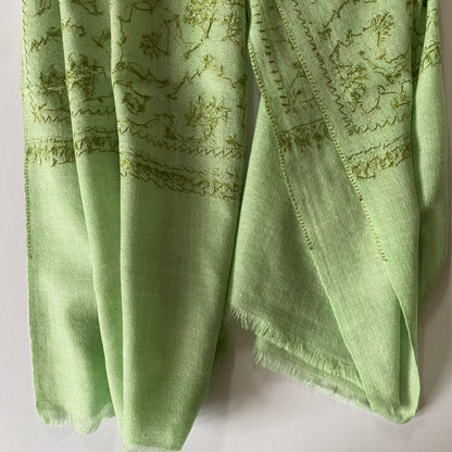Apple Green Colour Hand Embroidery Cashmere Scarf