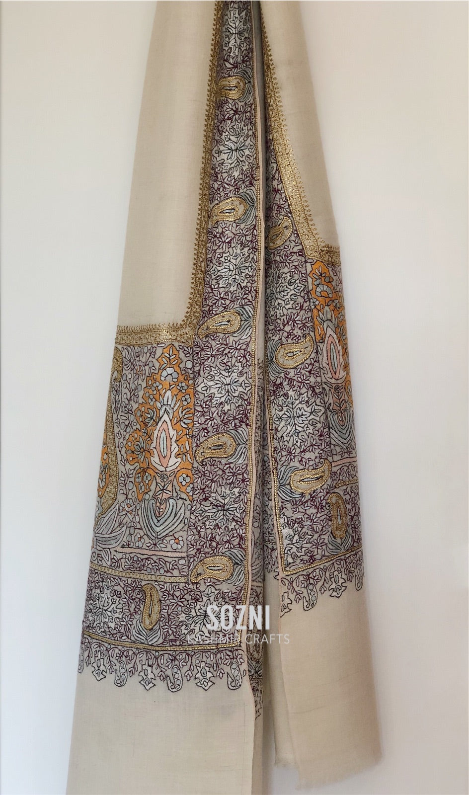 White with Sliver Embroidery Pashmina Shawl