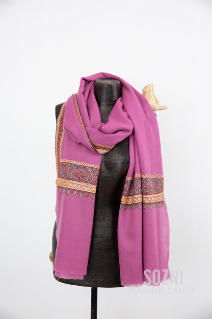 Cherry Border Pashmina with Gold Line Embroidery Stole
