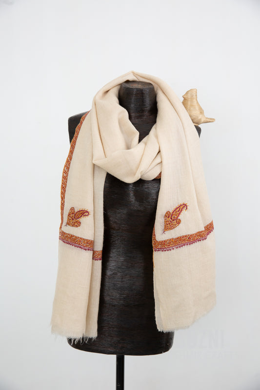 Ivory  Border Pashmina